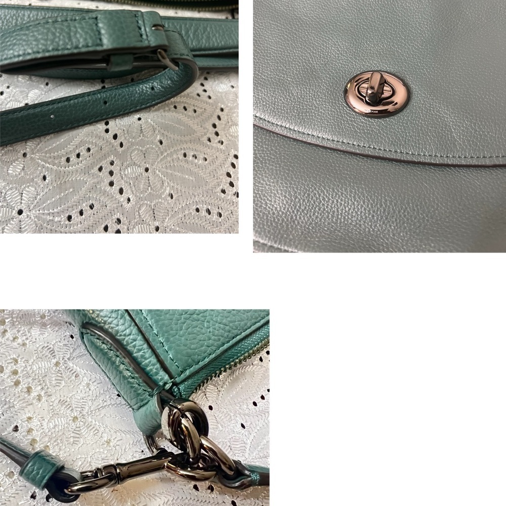 COACH Turnlock Hobo Shoulder Bag green Leather Large 24771 - Picture 11 of 13